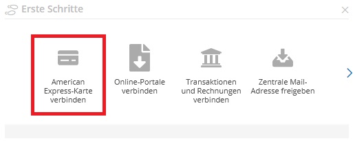 Menu «Primi passi»: collegare la voce «Carta American Express»