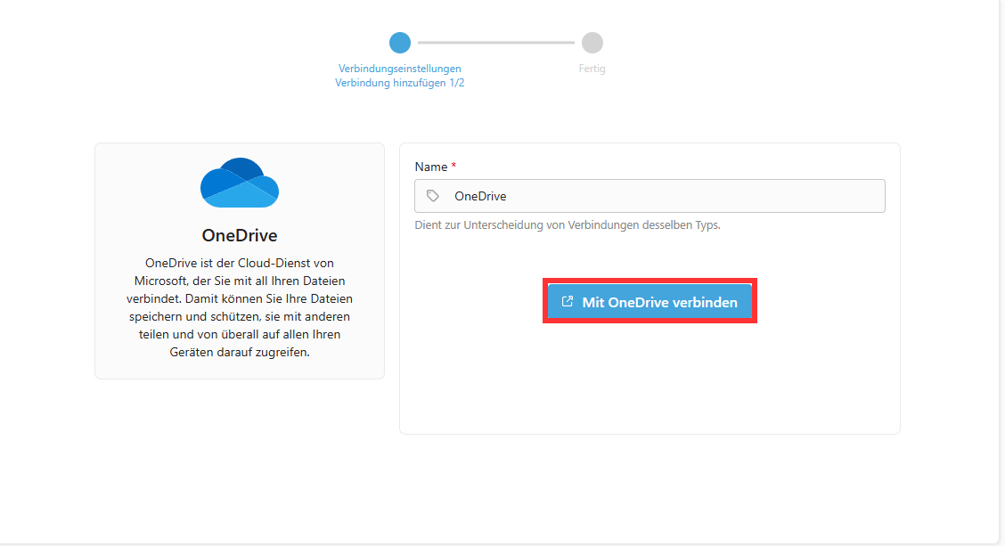 Finestra di dialogo di connessione con l’opzione «Collegare a OneDrive»