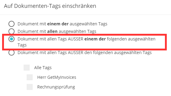 Esempio relativo all’opzione «Documenti con tutti i tag tranne uno dei seguenti»