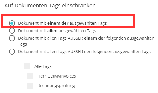 Esempio relativo all’opzione «Documenti con uno dei tag selezionati»