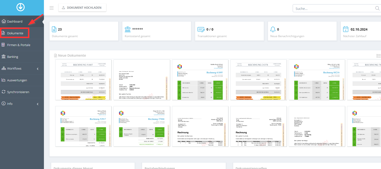 Panoramica dei documenti in GetMyInvoices