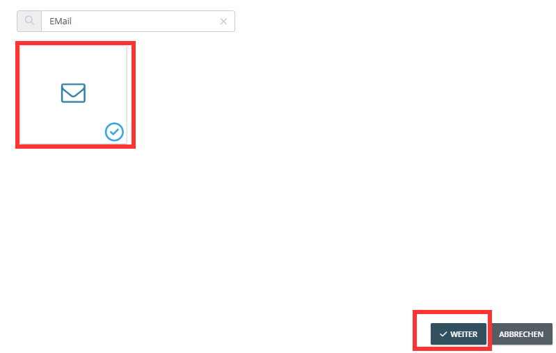 Risultato della ricerca con il riquadro «E-mail»
