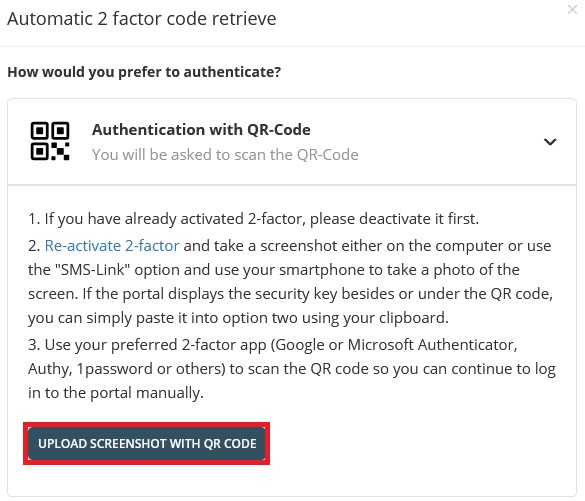 Scan the QR code with your authenticator app (Google Authenticator, Microsoft Authenticator, or Authy). Ensure that the second factor is