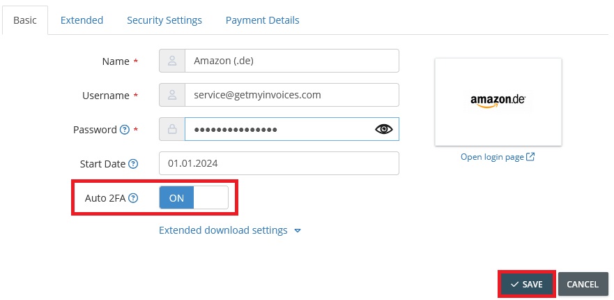 Select the online portal from the list and add the desired portal. Enable the Auto 2FA option. Click Save. - Automatic 2FA Retrieval for