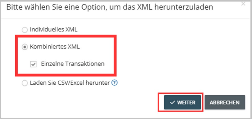 File SEPA-XML combinato con transazioni singole