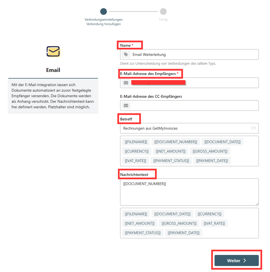 Campi di inserimento per destinatario, oggetto e testo del messaggio