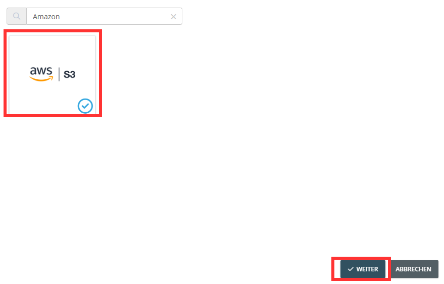 Risultato della ricerca con il riquadro Amazon S3