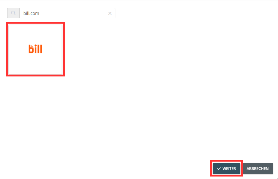 Risultato della ricerca con il riquadro di Bill.com