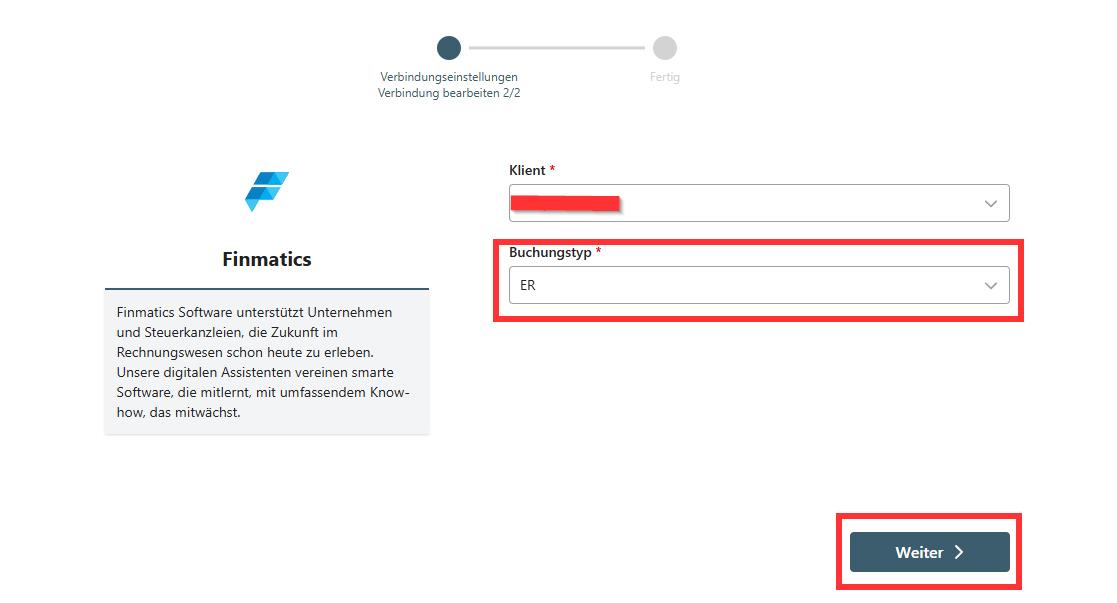 Selezione del cliente e del tipo di registrazione standard