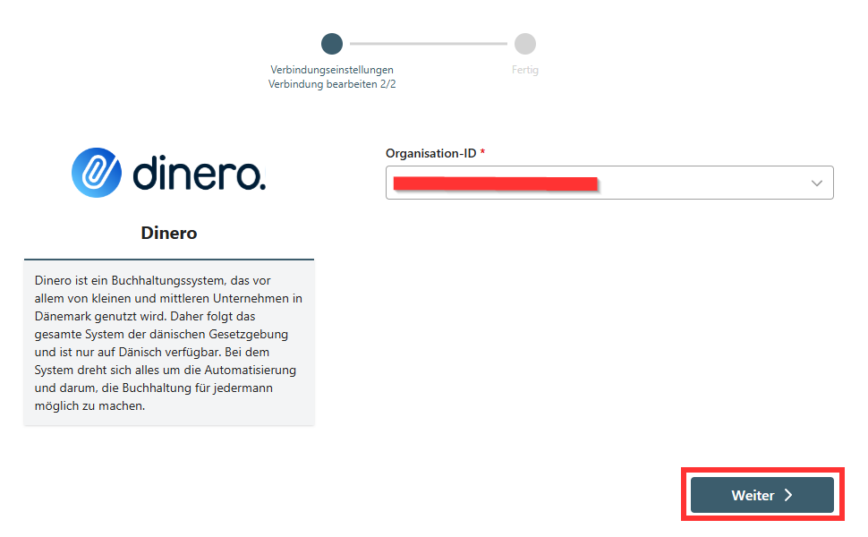 Selezione dell’ID organizzazione Dinero