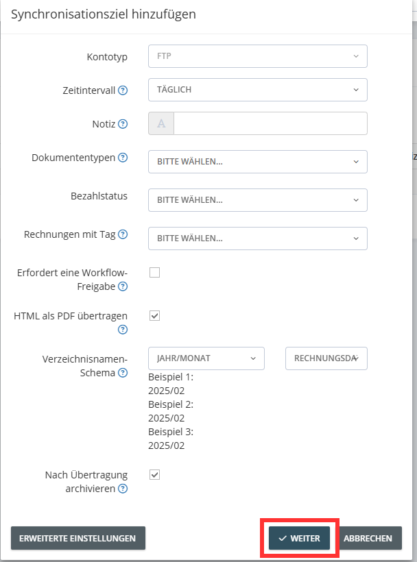 Schermata di configurazione dello schema delle directory con variabili