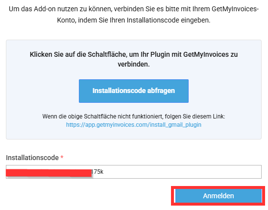 Campo di inserimento del codice di installazione del plugin di Gmail