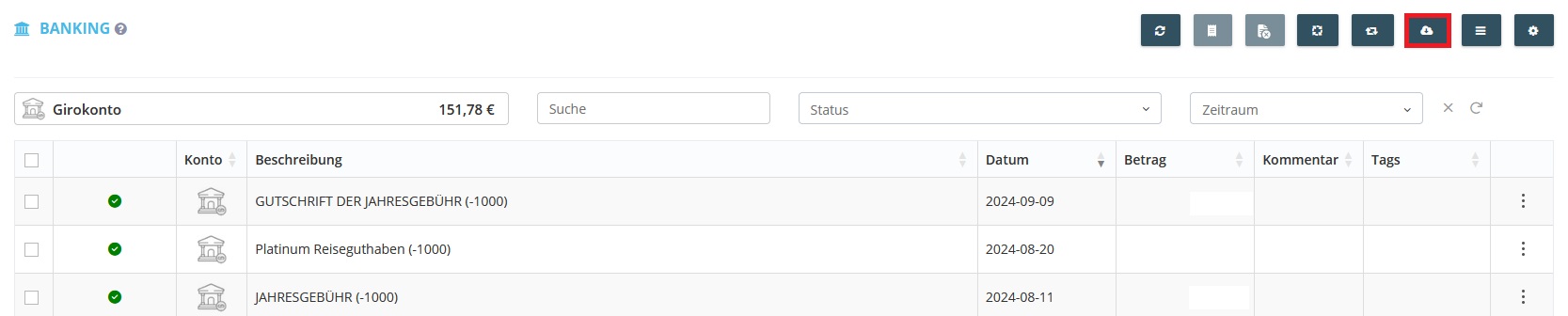 Area bancaria con l’icona di download in alto a destra
