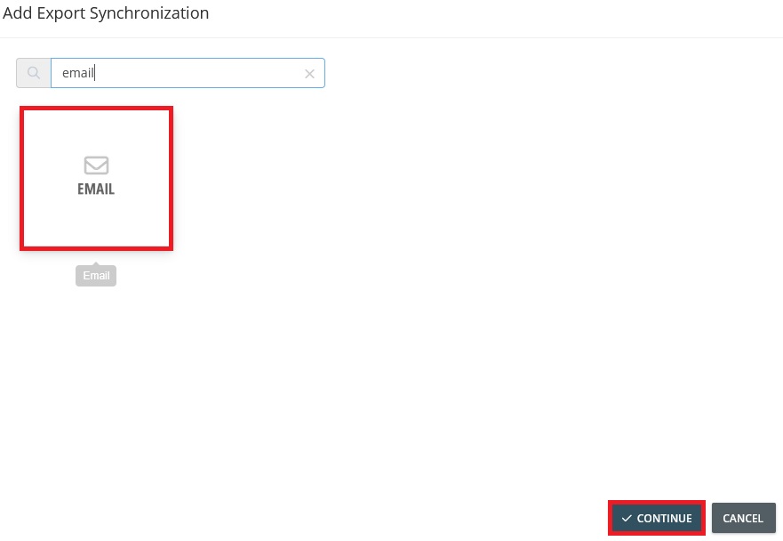 Use the search function and type in EMail. Select the email tile. Click next. - Export e-mail account