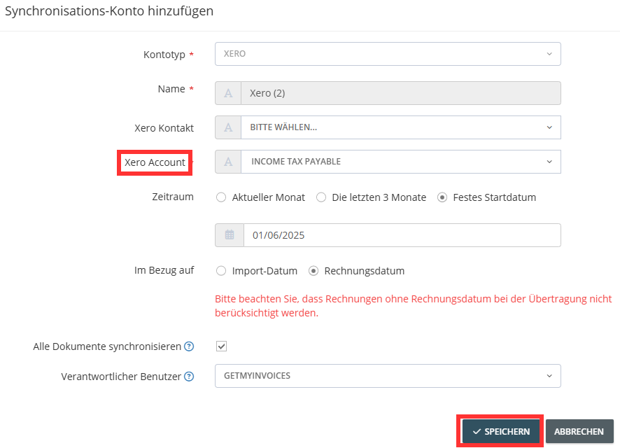 Selezione dell’account e dei contatti tramite il pulsante «Salva»