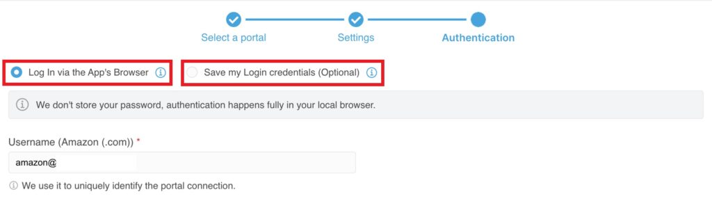 Initial login: When you log in for the first time, you will be asked to log in to the portal manually in your browser. Authentication will