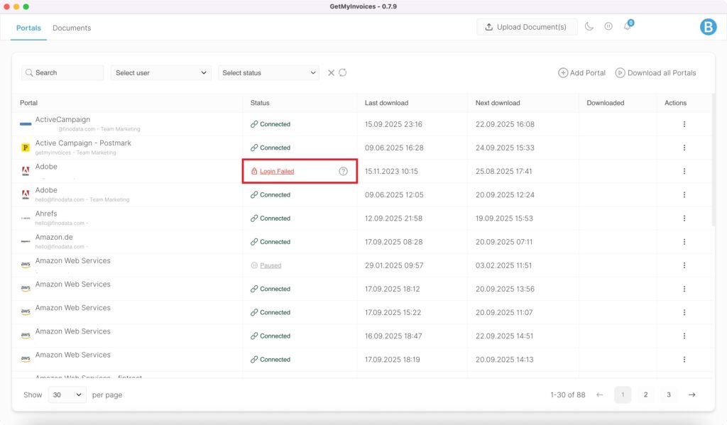Desktop app Login failed Occasionally, an existing login may expire or require re-authentication-for example, if a portal changes its