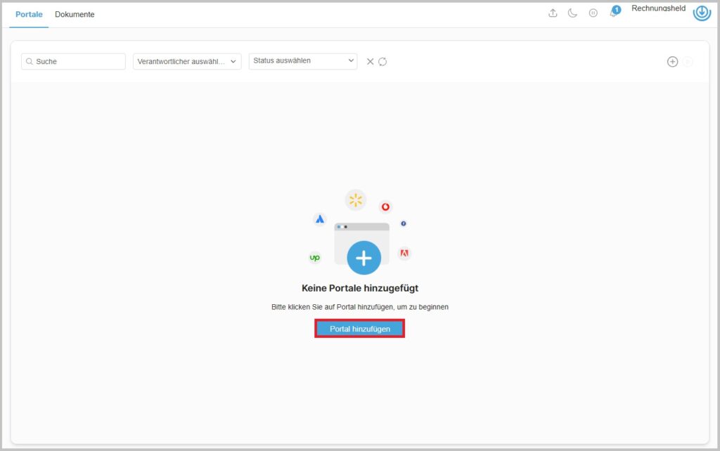App desktop con il pulsante “Aggiungi portale”