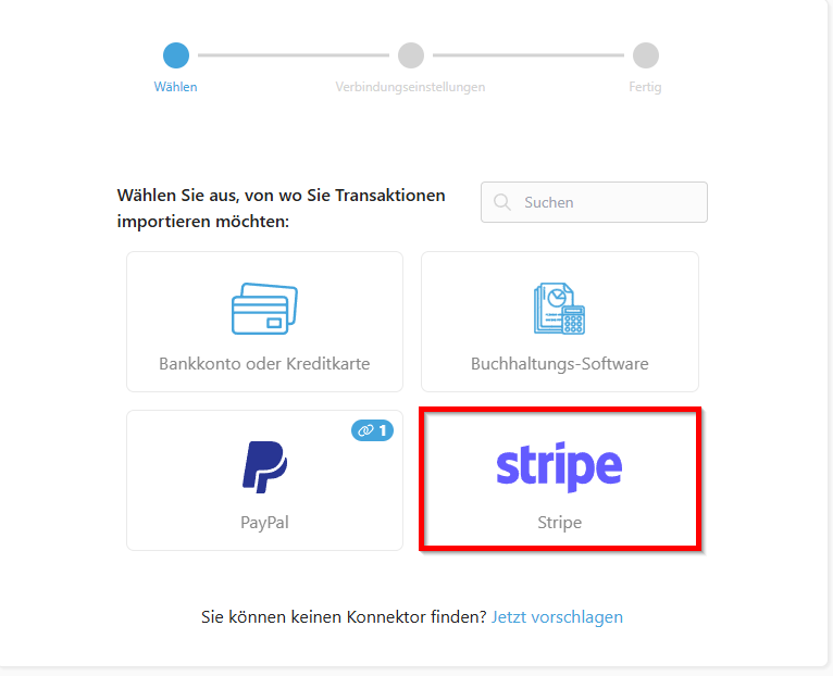 Selezione di Stripe come tipo di integrazione